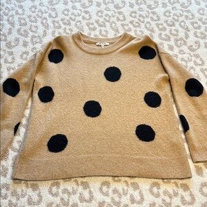 Madewell Tan Sweater With Black Polka Dots.